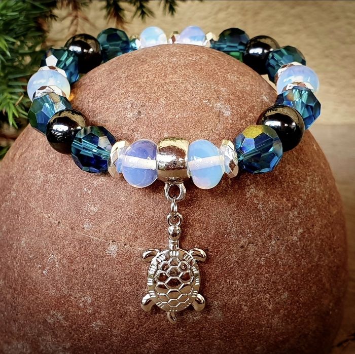 Bransoletka opal hematyt kryształ żółw morska