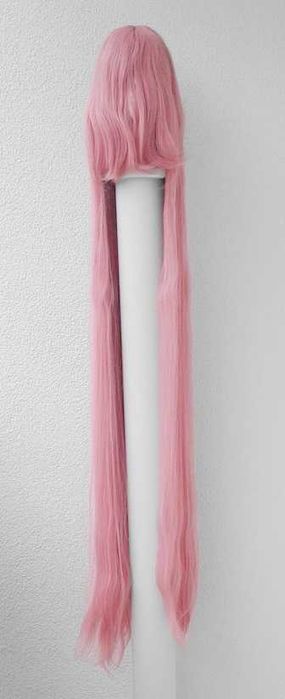 Długa 150cm peruka prosta różowa z grzywką cosplay wig różowy długi