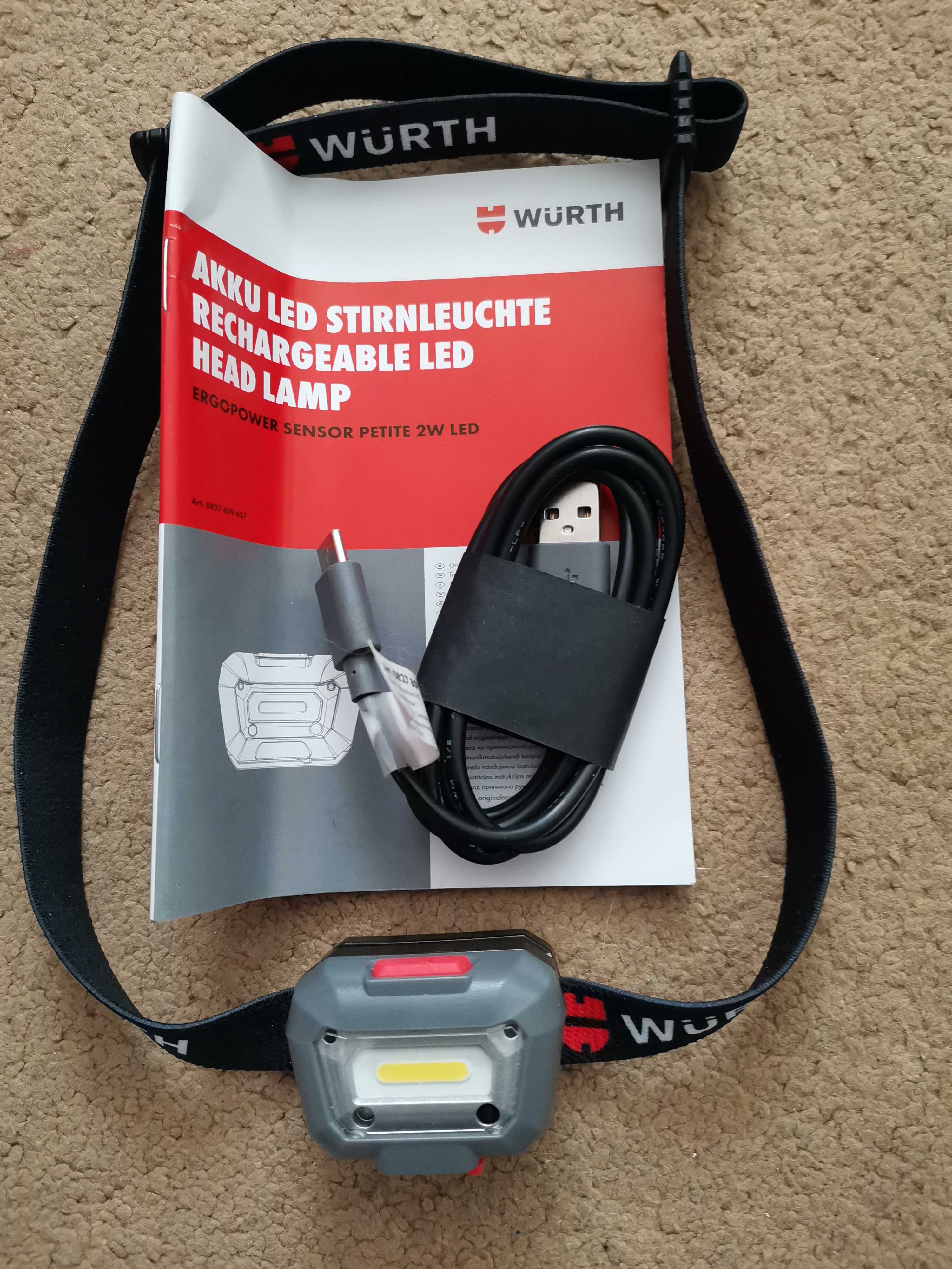 WURTH Akumulatorowa latarka czołowa LED 200LM 5V 2W NOWA !!!