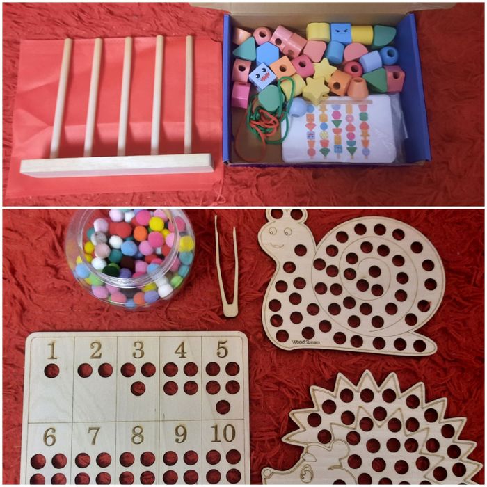 Ігри з помпонами, шнурівка, розвиваючі ігри