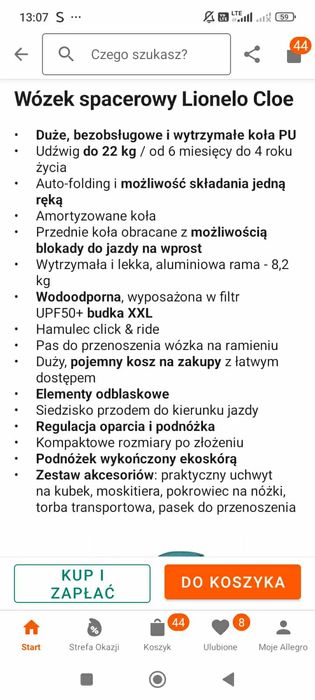 Wózek spacerówka Lioneo Cloe na gwarancji