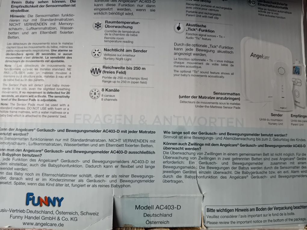 Angelcare AC403-D. Elektroniczna niania,monitor oddechu.