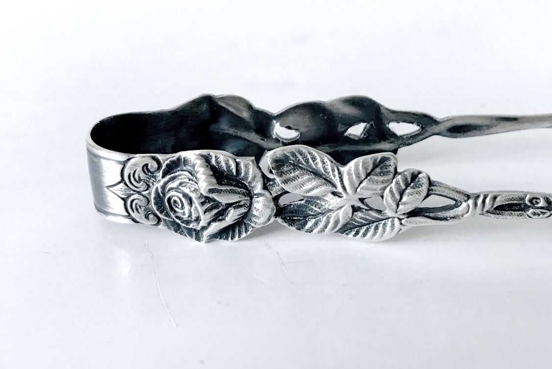Szczypce do cukru Róża Liście Silver plated posrebrzane punca 100