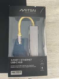 Mitsai Hub USB-C  (3 Portas USB 3.0 + Ethernet 1 RJ45)