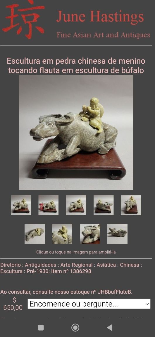 Peça chinesa feita em pedra de sabão.
