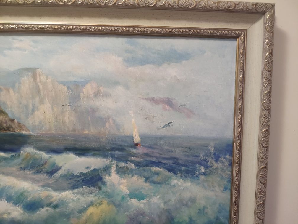 Картина море маслом на холсте в красивом багете