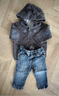 Zestaw komplet spodnie jeansy i bluza z kapturem Next 74cm