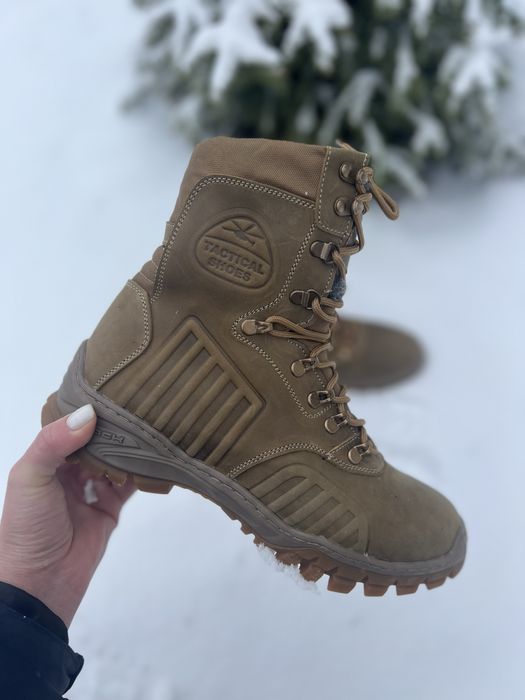 Зимові берці з хутром / натуральна шкіра / койот / є опт /Берцы зимние