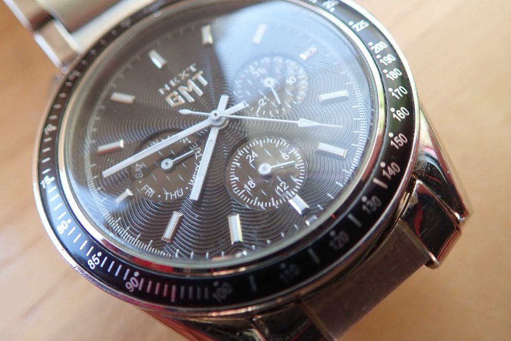 Zegarek męski, jak Omega Speedmaster, Next GMT, kwarc, czarny, srebrny