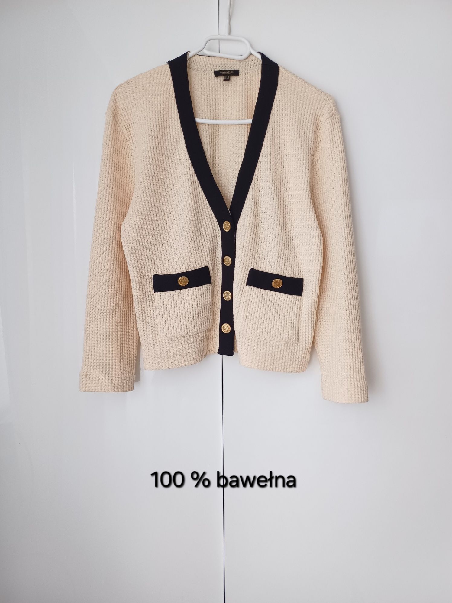 Massimo Dutti kardigan ze złotymi guzikami bawełna kremowy beż sweter