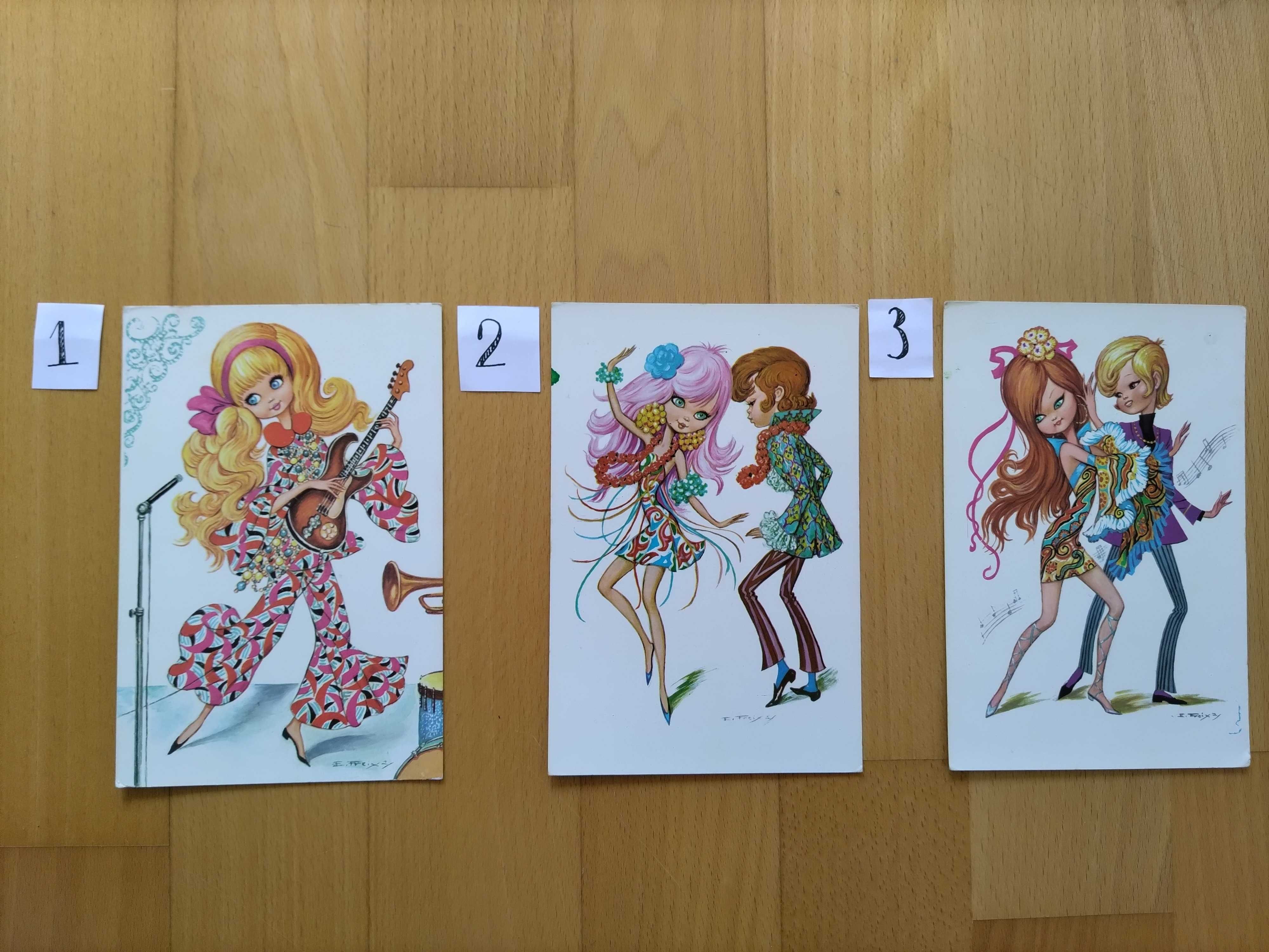 Conjunto de postais ilustrados vintage-Ilustrador "E. Freix 2"