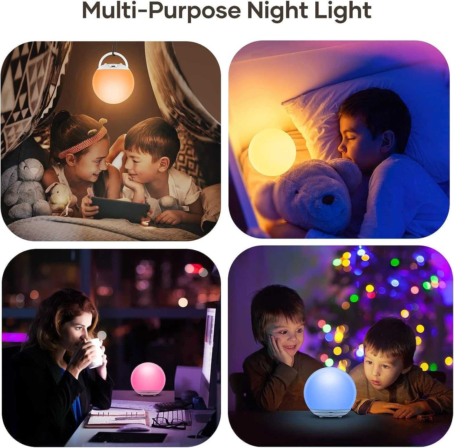 Lampka nocna dla dzieci kolorowe światło ściemniana timer RGB Suright