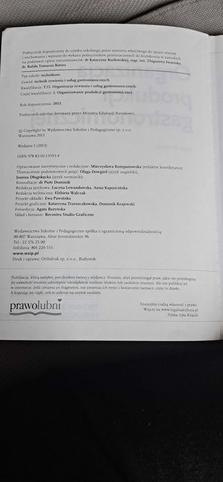 Organizacja produkcji gastronomicznej Podręcznik do nauki zawodu