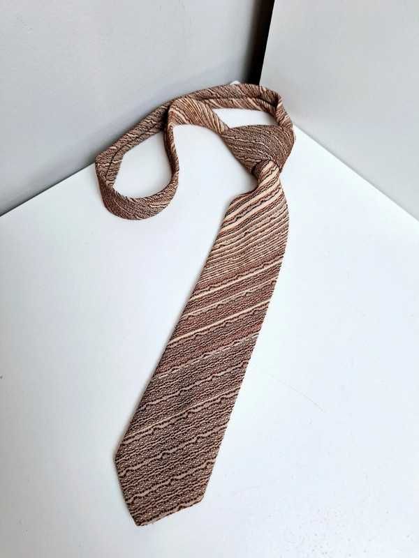 Brązowy beżowy krawat męski vintege stylowy wiązany modny