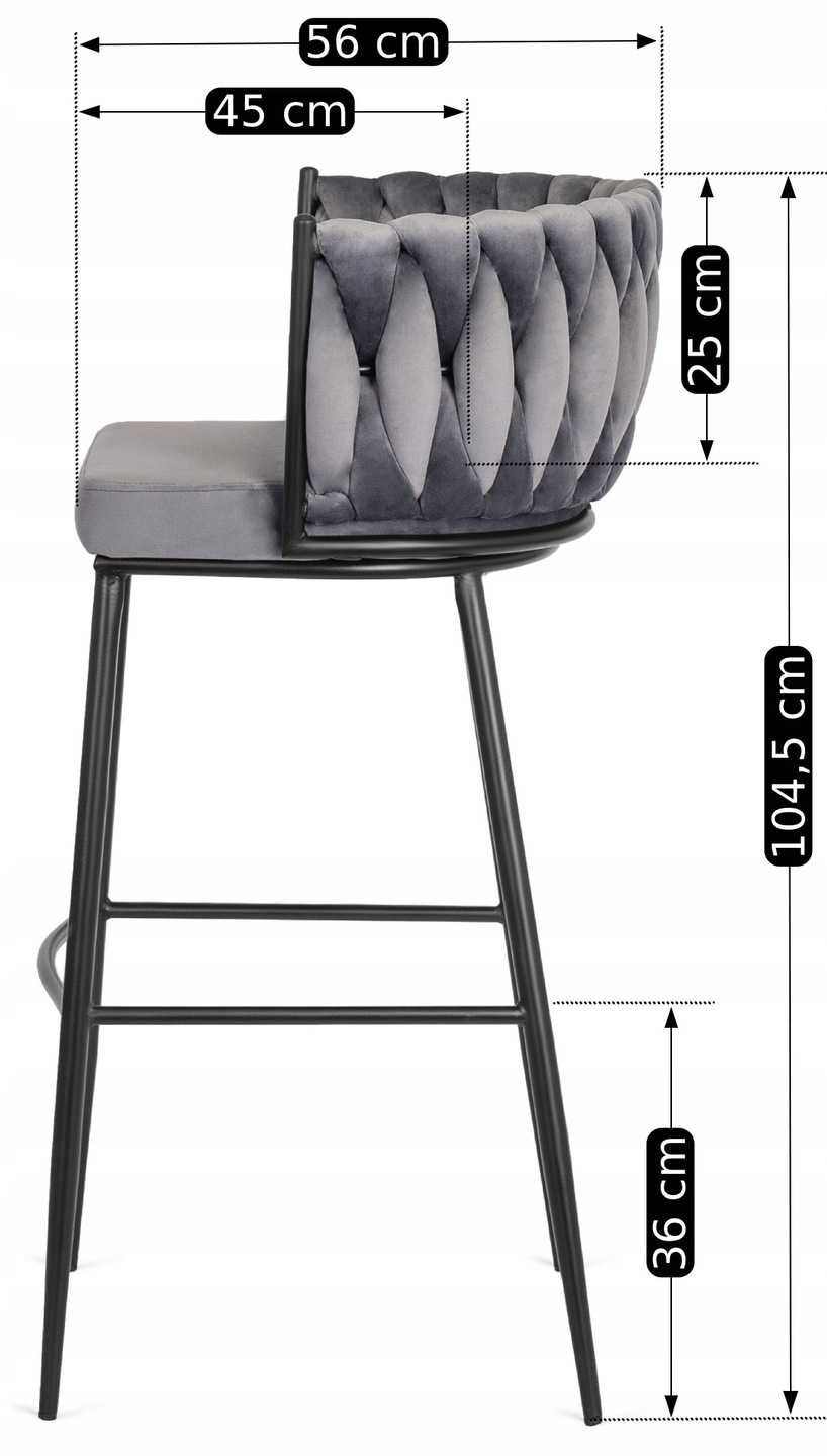 Hoker Krzesło z Oparciem Plecionka Loft Welurowy Szary FLORES 2szt