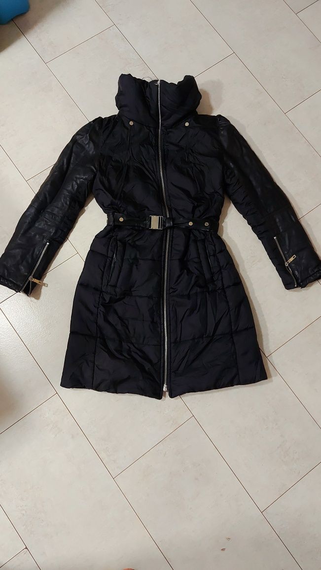 Piękny płaszcz S skóra 36 włoski firmowy czarny damski