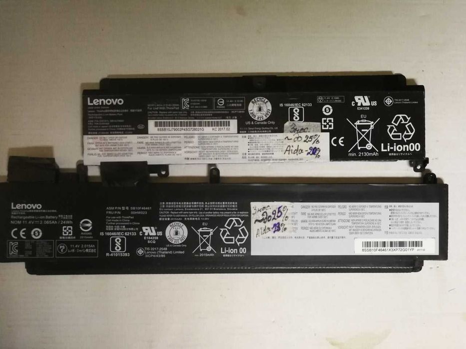 Оригінальні акумулятори Lenovo ThinkPad T470s або T460s. Знос до 25%