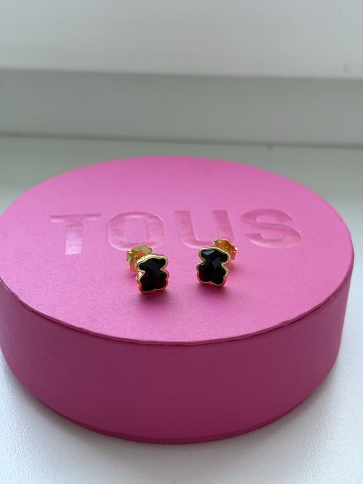 Kolczyki Tous Misie nowe czarne onyks 6 mm zolte srebro