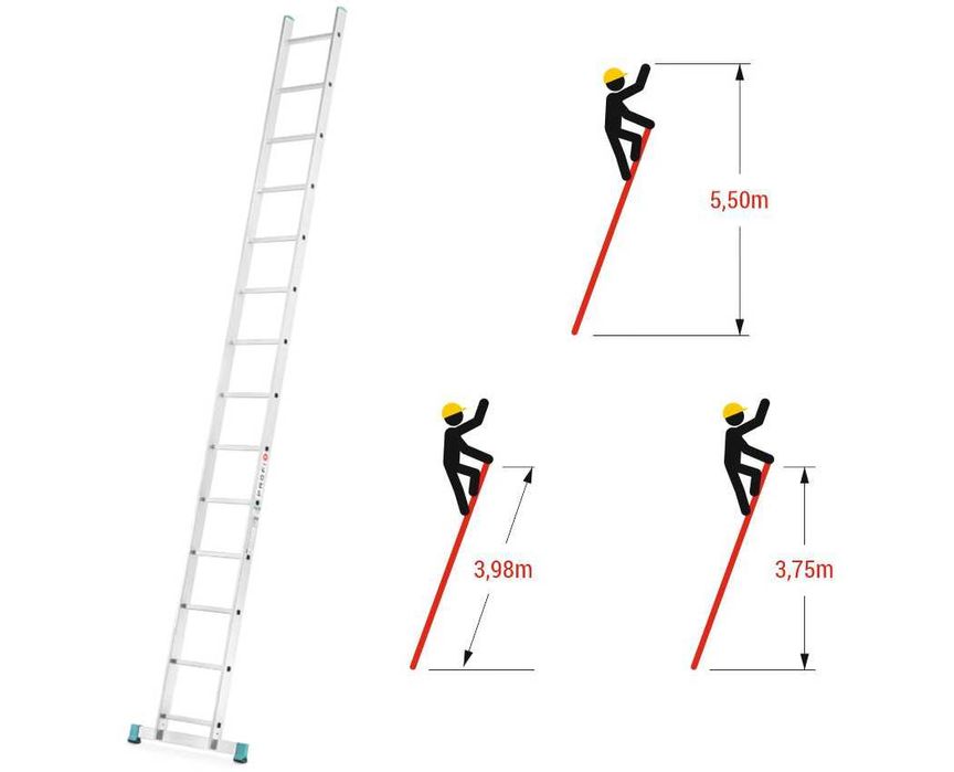 DRABINA 1-elementowa 1x14 / długość: 3,98 m / wysokość robocza: 5,5 m
