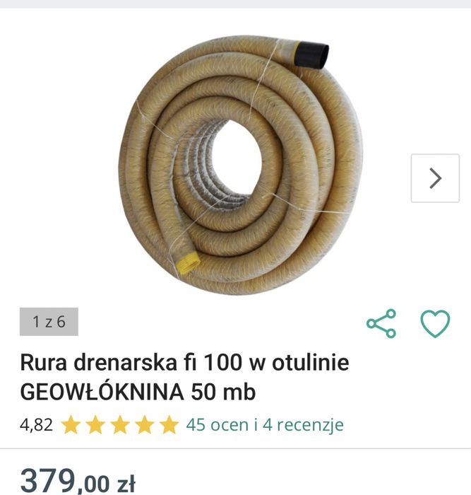 Rura drenarska w otulinie fi 100/ 50mb