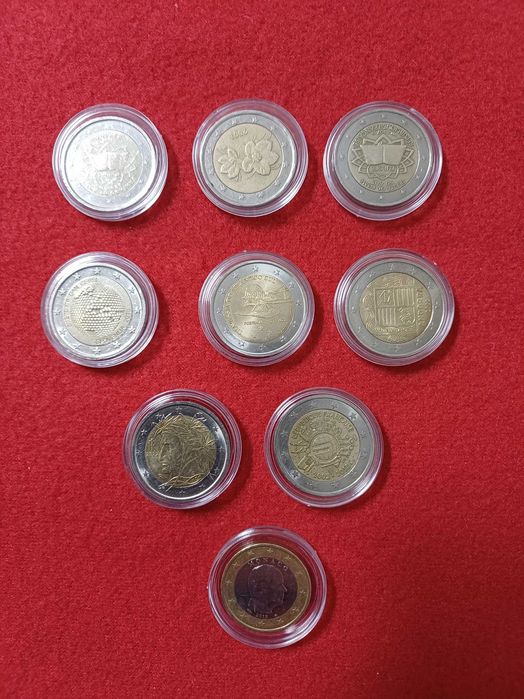 lotes de 9 moedas de 1 e 2 euros