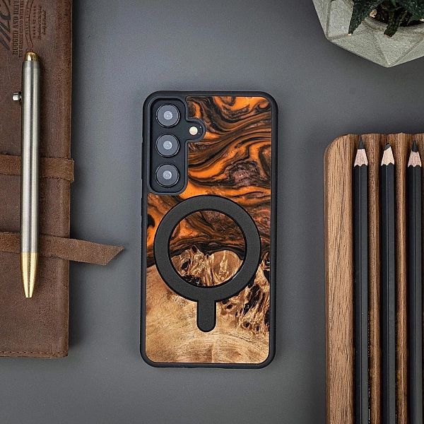 Etui Bewood Unique MagSafe Orange z drewna i żywicy na Samsung Galaxy