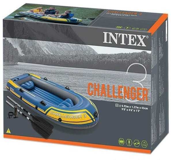 Трехместная надувная лодка Intex 68370 Challenger 3 с веслами и насосо