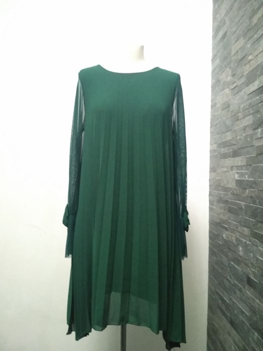 Sukienka butelkowa zieleń plisowana tiull studniówka sylwester
