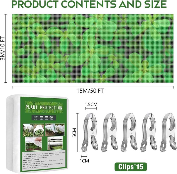 Ochrona roślin przed mrozem, osłona ogrodowa 3 × 15 m, 17 g/m2