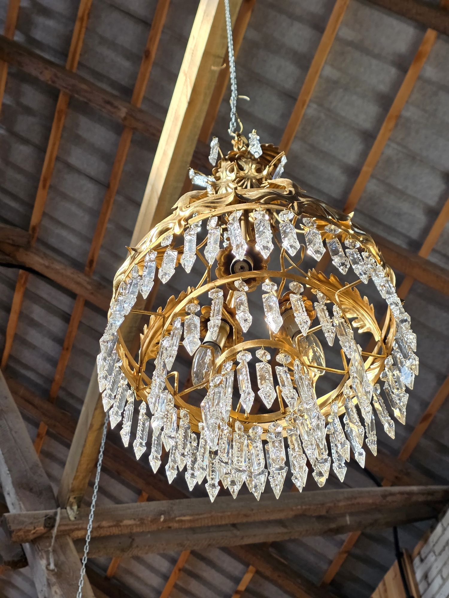 Żyrandol zloty kryształowy kaskadowy 90 cm #1683 Stylowy Węgrów