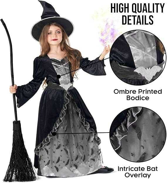 Kostium czarownicy dla dziewczynek na Halloween Roz. 107-120cm Q450
