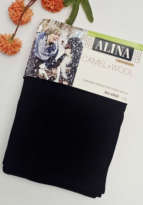 Wełniane legginsy damskie getry ocieplane wełna wielbłąda rozmiar XL