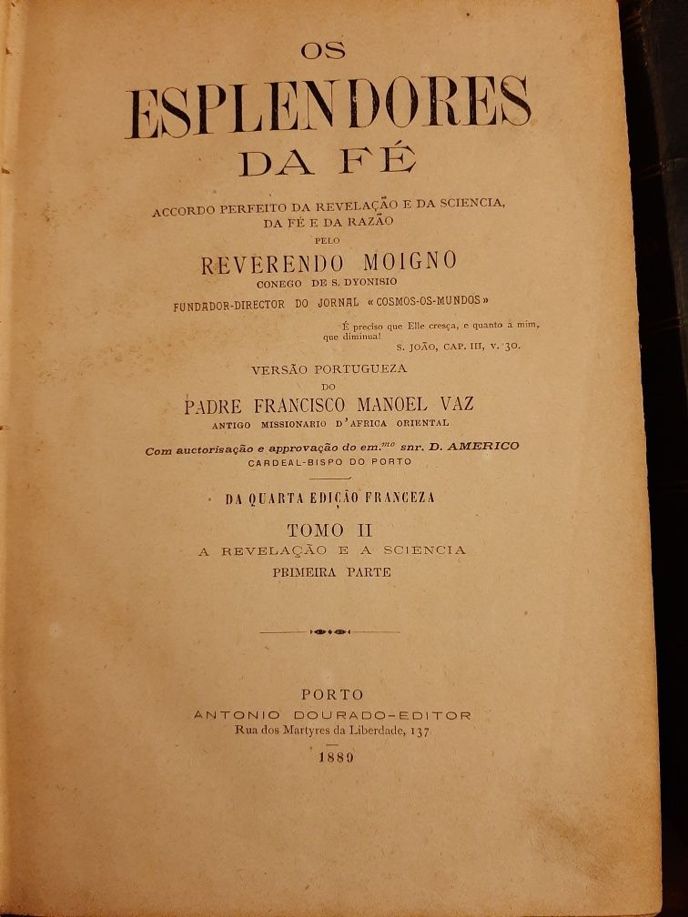 Livros "Os Esplendores da Fé", de 1889