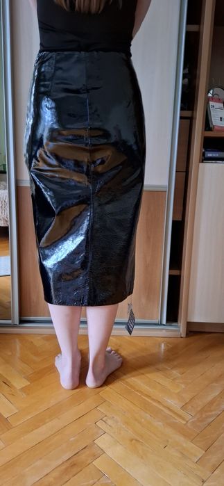 Пряма шкіряна спідниця міді (TOPSHOP)