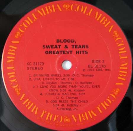 Blood, Sweat & Tears* ‎– Blood, Sweat & Tears Greatest Hits