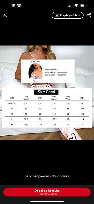 Nowa piżama damska satynowa różowa w serduszka 36 komplet