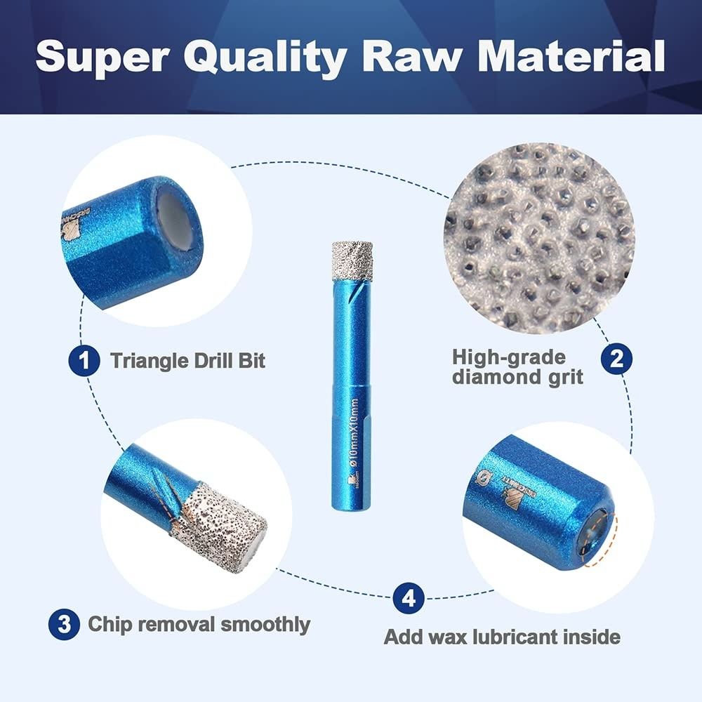 Wiertła diamentowe do wiercenia na sucho 10 mm - BRSCHNITT, 3 sztuki