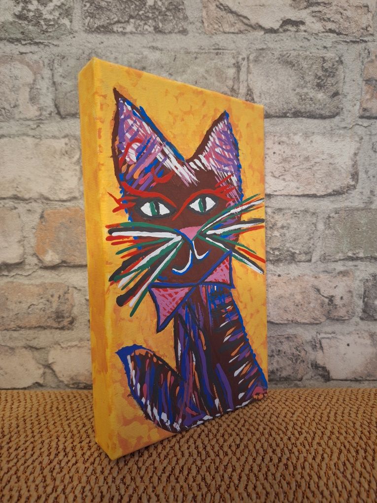 Kot kotek obraz obrazek na płótnie dekoracja handmade 15x25