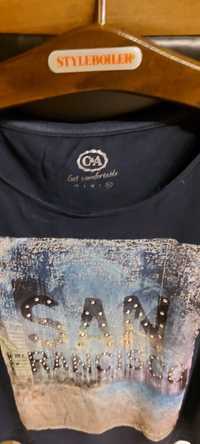 Granatowy t shirt z nadrukiem C&A XL