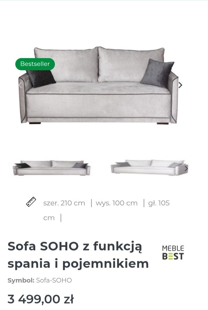 Nowa Sofa SOHO z funkcją spania i pojemnikiem