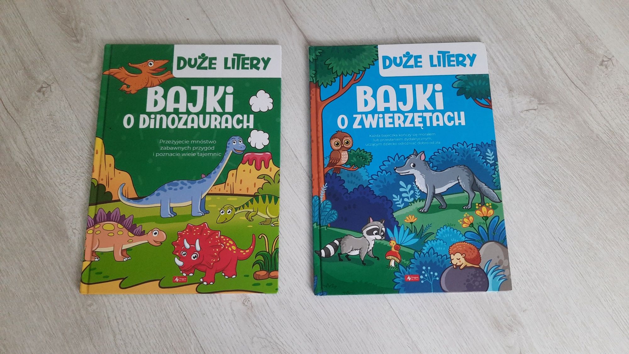 Dwie Książki Bajki o Dinozaurach bajki o Zwierzątkach DUZE LITERY