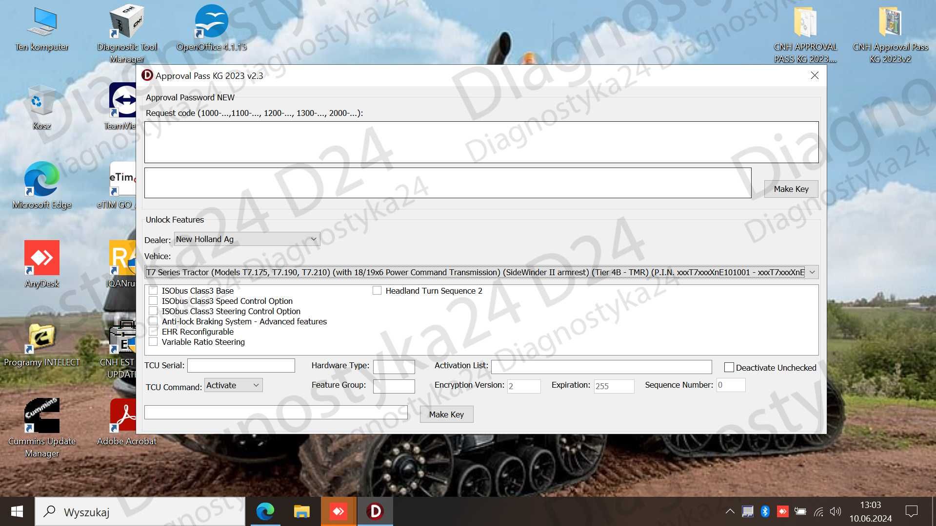 GENERATOR CNH Approval Password Specjalne Funkcje Case  v2023.2