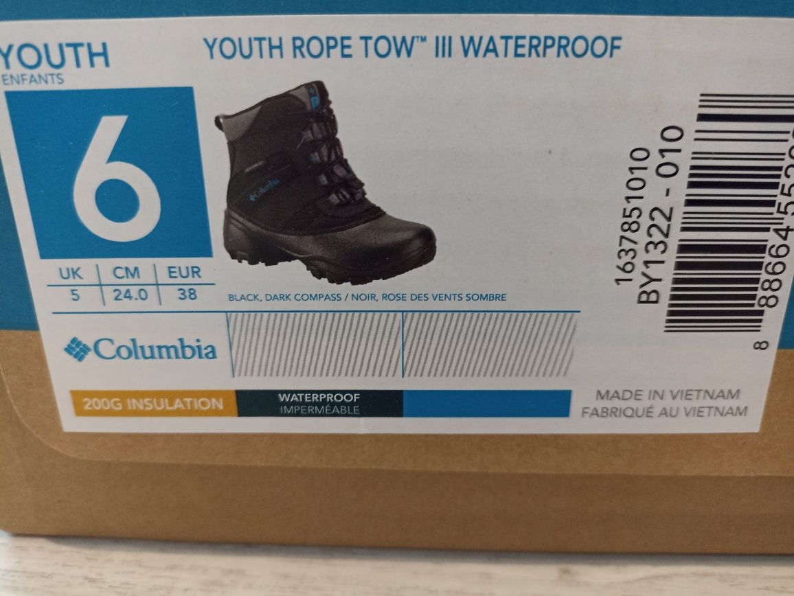 Детские ботинки Columbia Youth Rope Tow III Waterproof, 6US, 38EUR