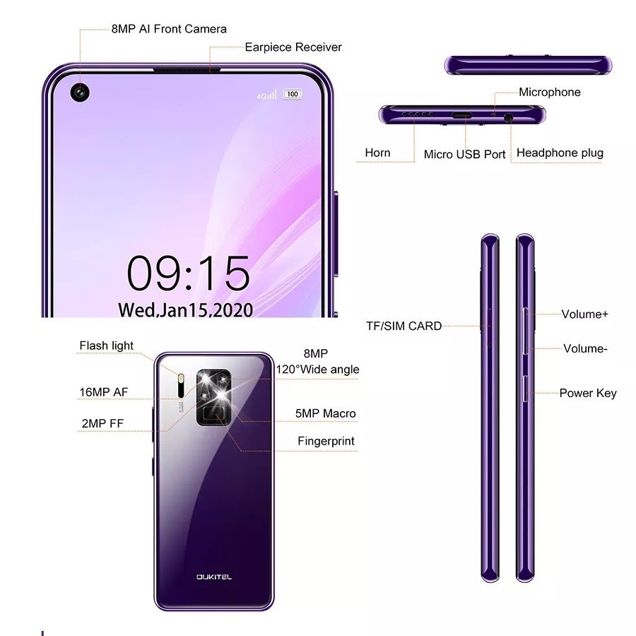 Oukitel C18 pro 4/64gb 4000mah Android 9 purple
