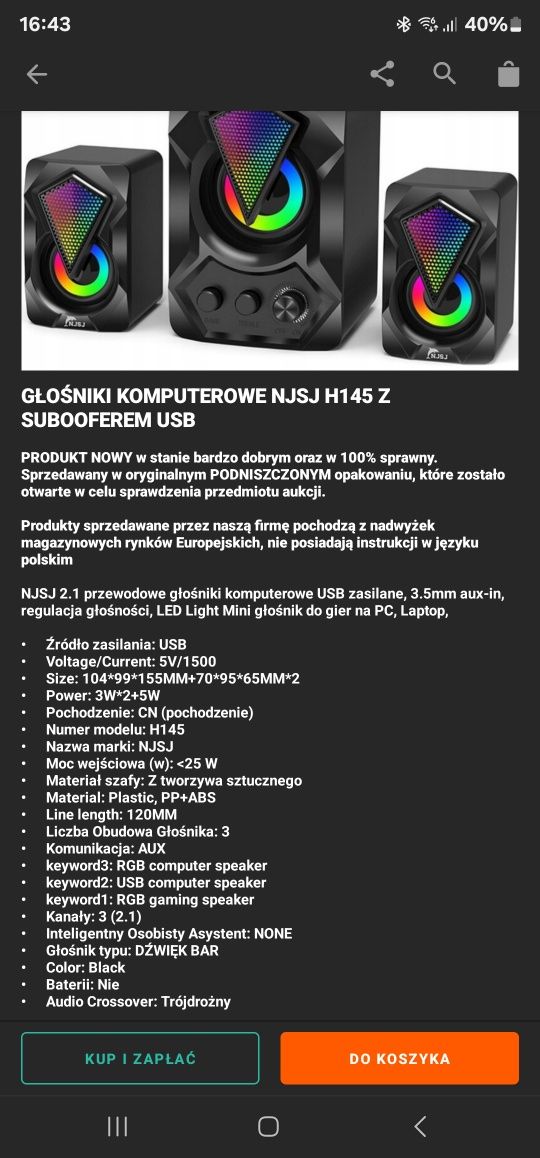 Głośniki komputerowe NJSJ H145