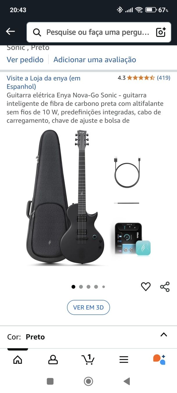 Eyna Smart guitar em fibra de carbono