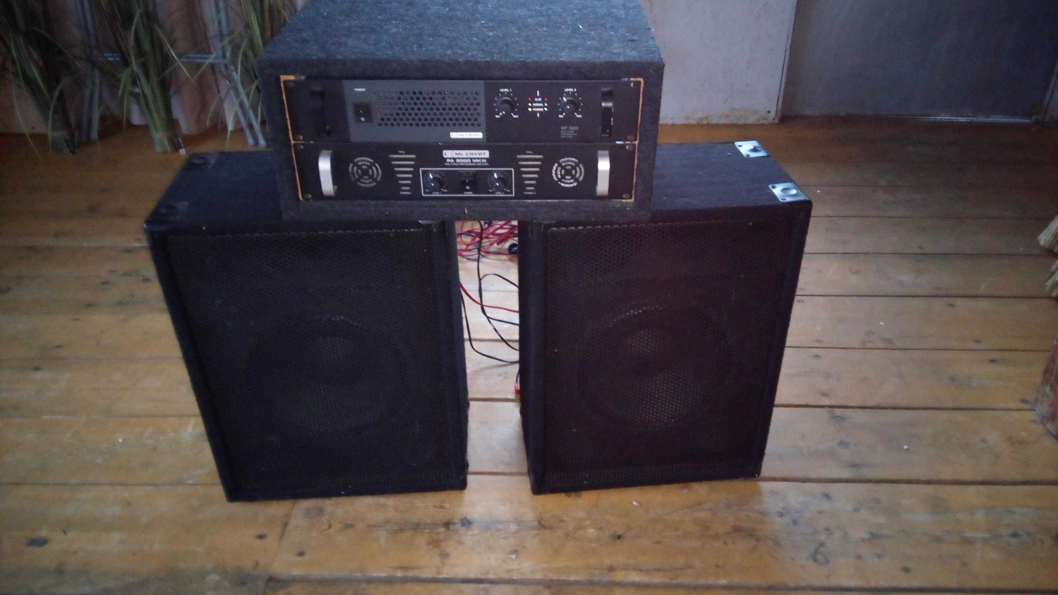 wzmacniacze MC Crypt + kolumny i subwoofer TOMPOL duża moc