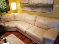 Sofa, kanapa, wypoczynek, narożnik  skóra naturalna ecru, kremowa