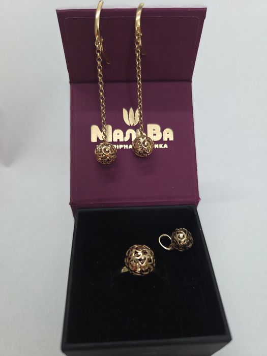 Золотий комплект сережки, кільце,підвіс