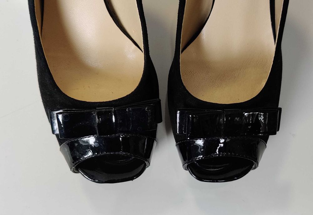 ZEBRA czarne szpilki sexy rozm 38 zamszowe kokardka stan bdb